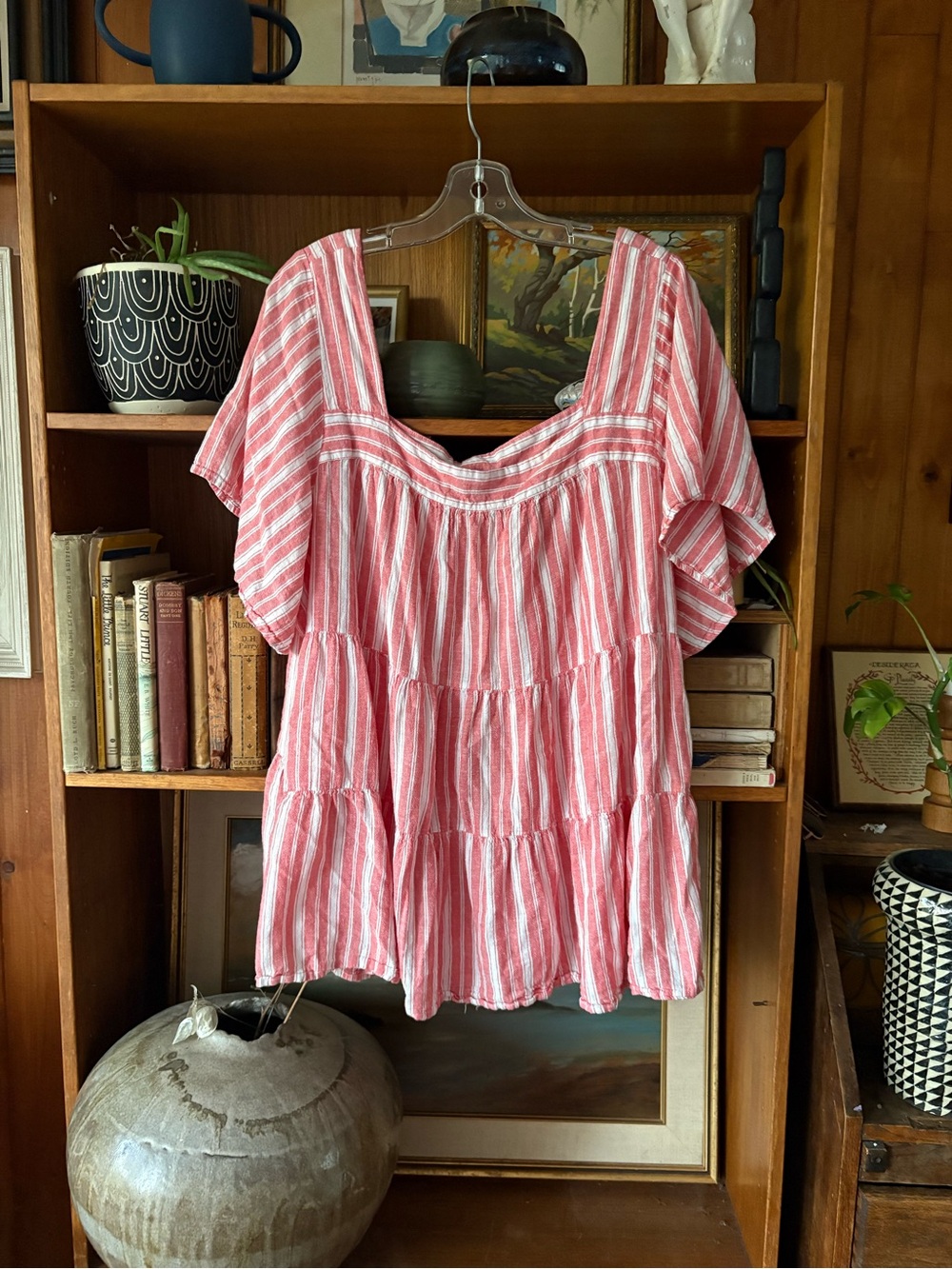 Boho Plus Size Stripe Linen Blend Blouse 4X